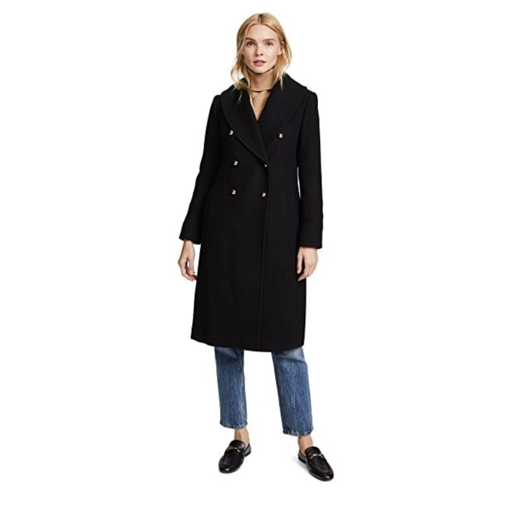 Club Monaco “Cahndisse” Wool-Blend Double-Breasted Coat – Black, Size Small EUC